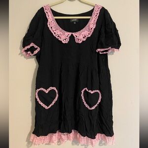 Widow Dolls Kill Cute Pink and Black Heart Dress with Lace